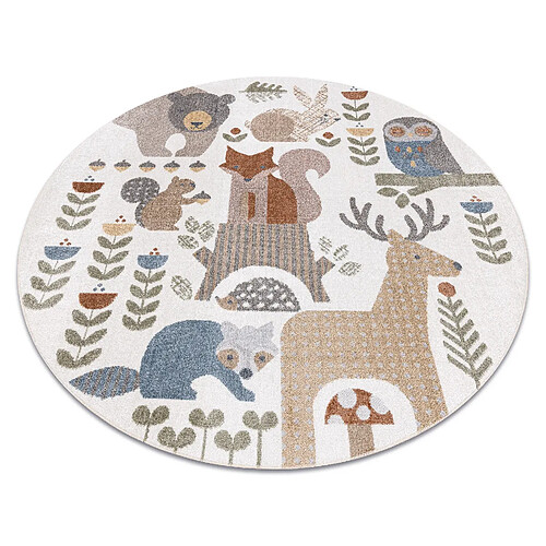 RUGSX Tapis BONO 8425 cercle Animaux de la forêt crème marron cercle 100 cm