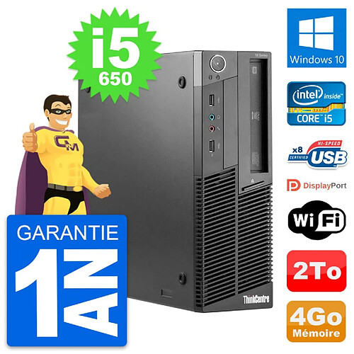 PC Lenovo ThinkCentre M90 SFF Intel i5-650 RAM 4Go Disque 2To Windows 10 Wifi · Occasion