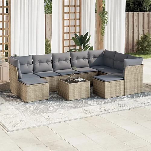 vidaXL Salon de jardin avec coussins 10 pcs beige résine tressée