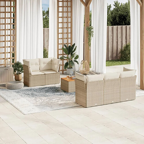 vidaXL Salon de jardin avec coussins 6 pcs beige résine tressée