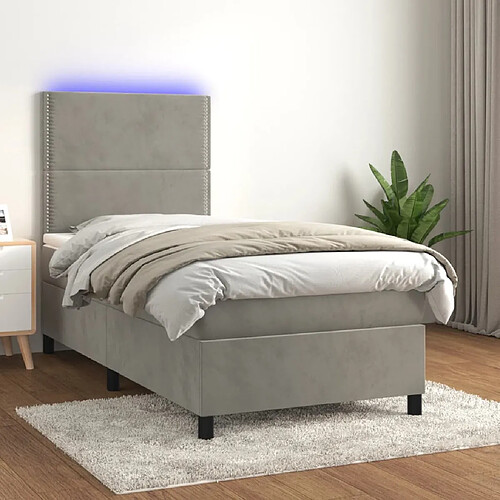 vidaXL Sommier à lattes de lit matelas et LED Gris clair 100x200 cm