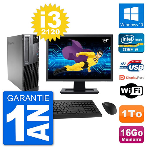 PC Lenovo M92p SFF Ecran 19" Intel i3-2120 RAM 16Go Disque 1To Windows 10 Wifi · Occasion