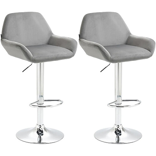 Decoshop26 Lot de 2 tabourets de bar repose-pieds en forme d'arc en métal chromé assise en velours gris 10_0004033