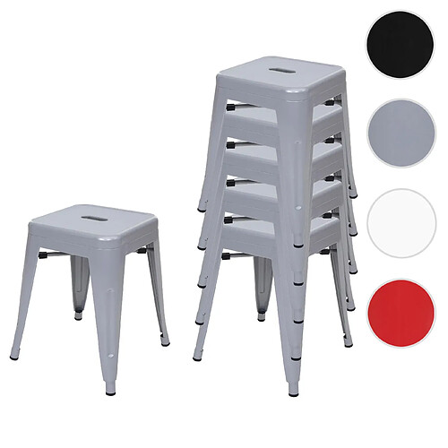 Mendler 6x Tabouret en métal HWC-A73, désign industriel métallique, empilable ~ gris