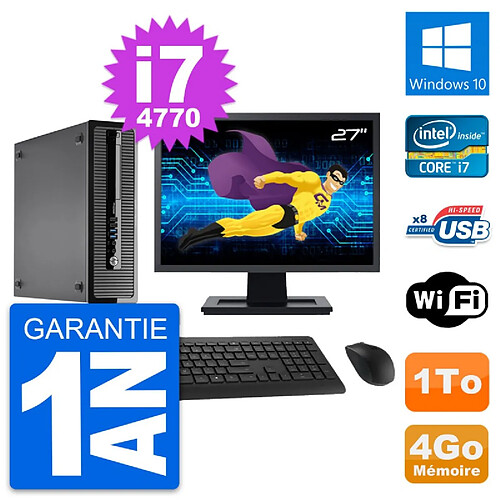 PC HP ProDesk 400 G1 SFF Ecran 27" i7-4770 RAM 4Go Disque 1To Windows 10 Wifi · Occasion