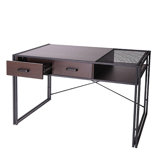 Decoshop26 Bureau d'ordinateur avec tiroirs et compartiment de rangement design industriel 76x120x70cm brun foncé 04_0001449