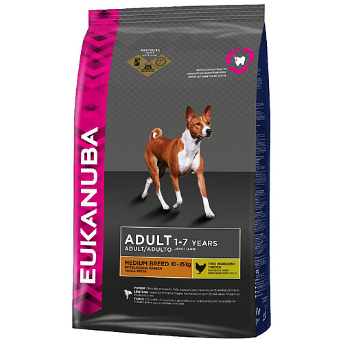 EUKANUBA Croquettes super premium pour chiens adultes moyennes races -100% Complete et Equilibrée - Sans OGM - Poulet frais -15kg