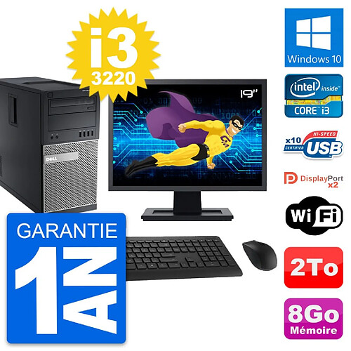 PC Tour Dell 9010 Ecran 19" Intel i3-3220 RAM 8Go Disque Dur 2To Windows 10 Wifi · Occasion