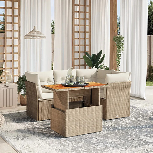 vidaXL Salon de jardin avec coussins 5 pcs beige résine tressée