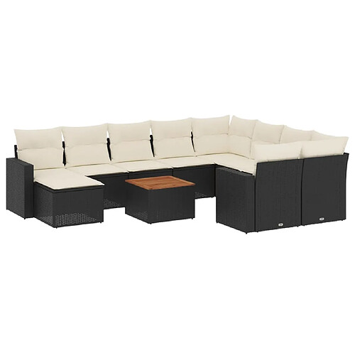 Maison Chic Salon de jardin 11 pcs avec coussins, Ensemble Tables et chaises d'extérieur noir résine tressée -GKD894378