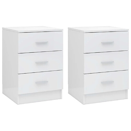 Maison Chic Lot de 2 Tables de chevet,Table de nuit,Table d'appoint pour salon Blanc brillant 38 x 35 x 56 cm Aggloméré -MN76284