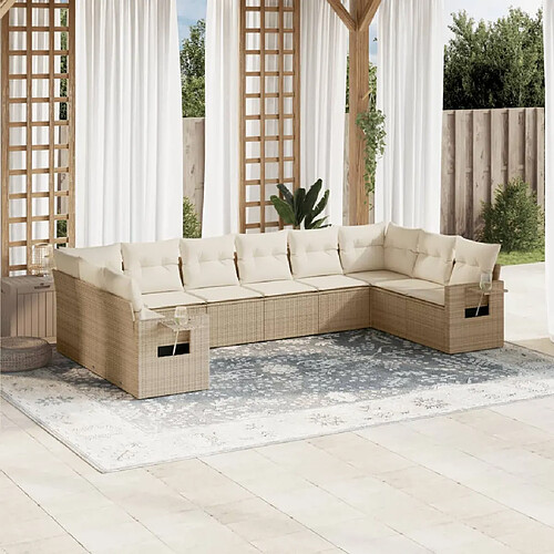 vidaXL Salon de jardin avec coussins 10 pcs beige résine tressée