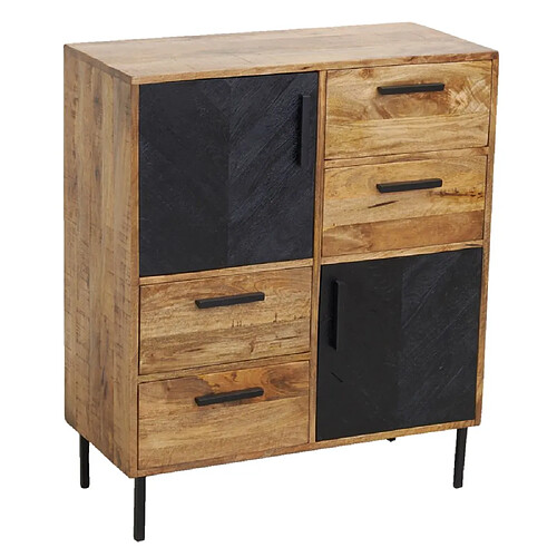 Aubry Gaspard Commode en manguier naturel et teinté noir Damier 2 portes + 4 tiroirs.