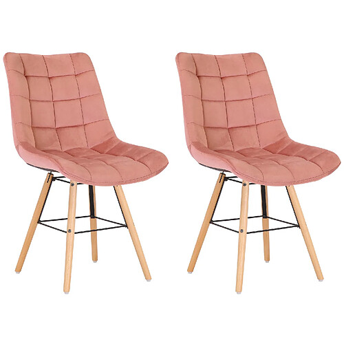 Decoshop26 Lot de 2 chaises de salle à manger style scandinave couture carrée en velours rose et pieds en bois 10_0001739