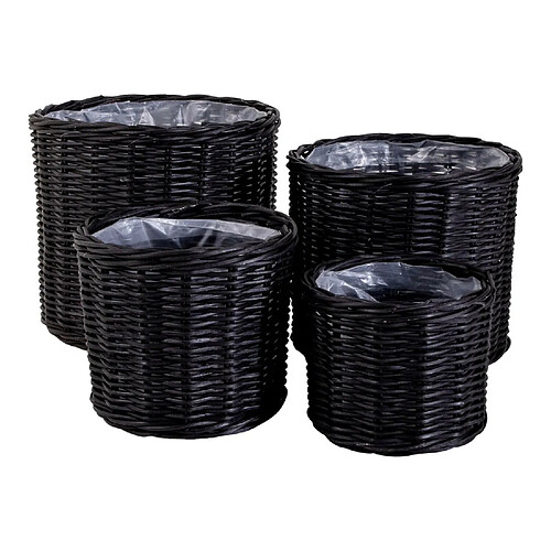 House Nordic 4 paniers ronds noirs en rotin avec intérieur plastifié