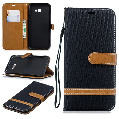 Etui en PU tissu jean bicolore noir pour votre Samsung Galaxy J4 Plus/J4 Prime