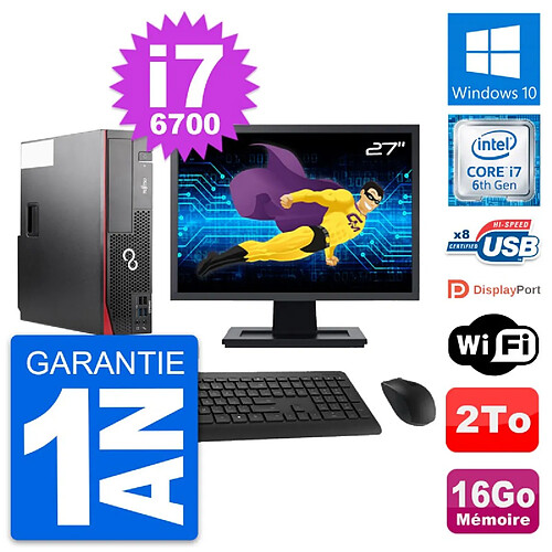 PC Fujitsu D556 DT Ecran 27" Intel i7-6700 RAM 16Go Disque 2To Windows 10 Wifi · Occasion