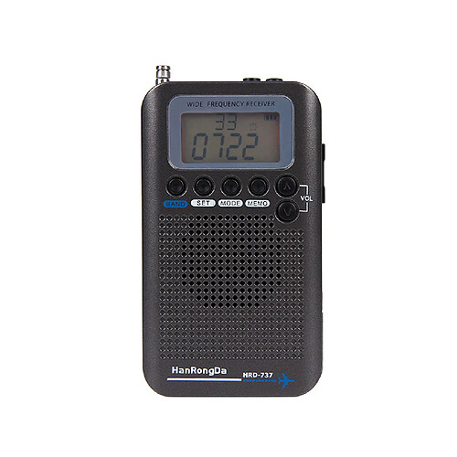 Universal Hanrongda HRD 737 Radio-avion portable avec récepteur FM/AM/SW/CB/AIR/VHF Radio World Band et réveil LCD(Gris)