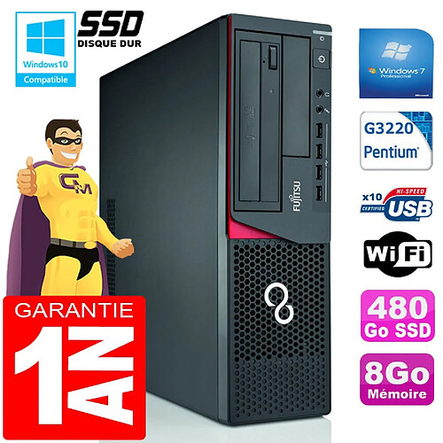 PC Fujitsu Esprimo E720 E85+ SFF G3220 RAM 8Go Disque 480 Go SSD Wifi W7 · Occasion