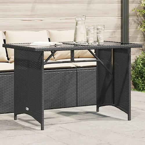 vidaXL Table de jardin avec dessus en verre noir 110x68x70 poly rotin