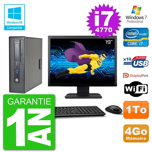 PC HP EliteDesk 800 G1 SFF Ecran 19" i7-4770 4Go Disque 1To Graveur DVD Wifi W7 · Occasion