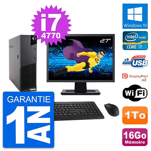 PC Lenovo M83 SFF Ecran 27" Core i7-4770 RAM 16Go Disque Dur 1To Windows 10 Wifi · Occasion