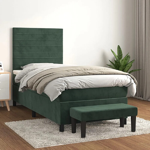 vidaXL Sommier à lattes de lit avec matelas Vert foncé 90x190 cm