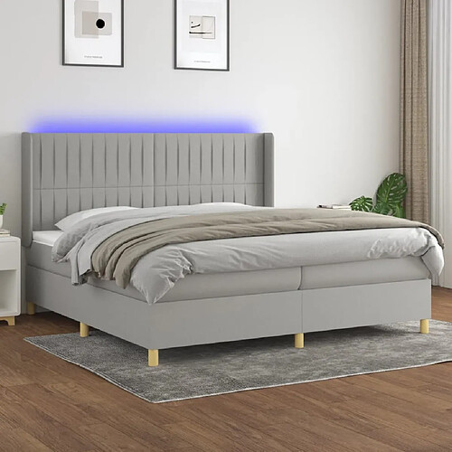 Sommier à lattes et matelas LED,Cadre à lattes de lit pour Adulte Gris clair 200x200 cm Tissu -MN33104