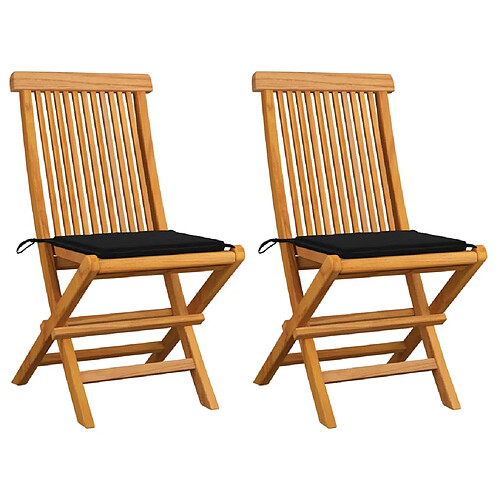 vidaXL Chaises de jardin et coussins noir lot de 2 Bois de teck massif