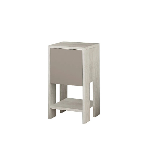 Toilinux Table de chevet 1 porte - L.30 cm - Blanc et Taupe