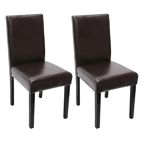 Mendler Lot de 2 chaises de séjour Littau ~ simili-cuir, marron, pieds foncés