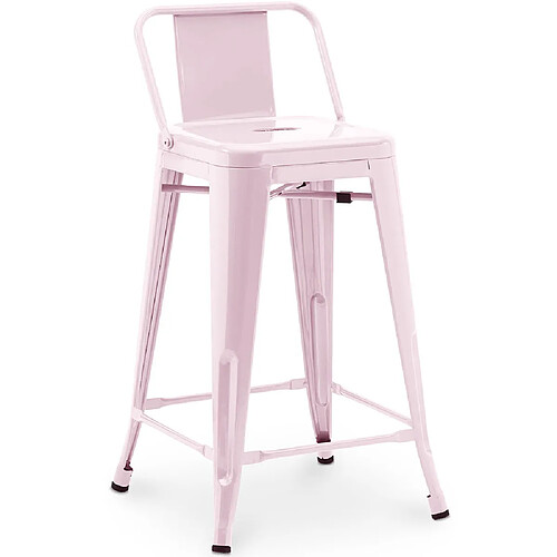 ICONIK INTERIOR Tabouret de bar avec dossier - Design industriel - 60cm - Nouvelle édition - Stylix Rose pâle