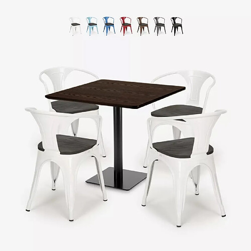 Ahd Amazing Home Design ensemble 1 table horeca 90x90cm bar restaurant et 4 chaises style burke - Blanc