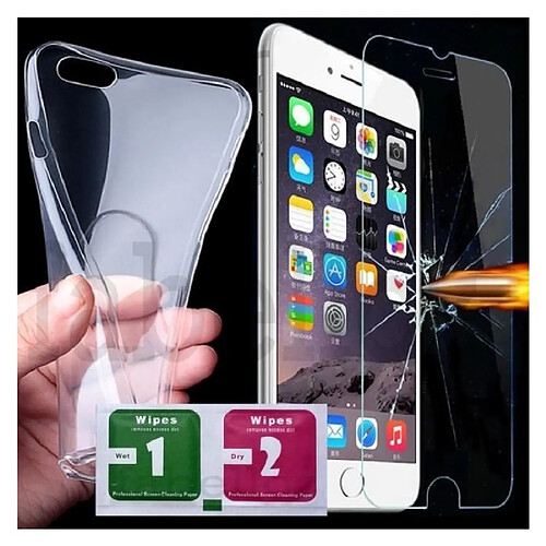 Film Verre Trempé + Coque Silicone Transparente Clair pour Iphone 8