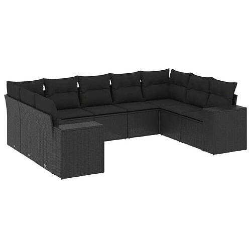 Maison Chic Ensemble Tables et chaises d'extérieur 9 pcs avec coussins,Salon de jardin noir résine tressée -GKD471279