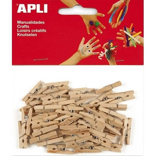 APLI Sachet de 45 mini pinces en bois couleur naturel 25 x 3 mm