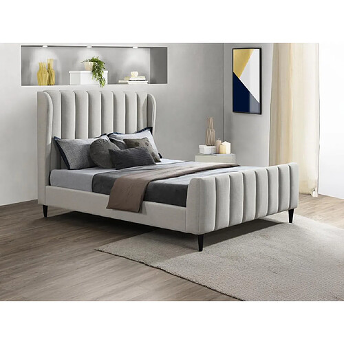 Vente-Unique Lit 160 x 200 cm - Tissu avec coutures verticales - Gris clair + Matelas - CASAGOTI