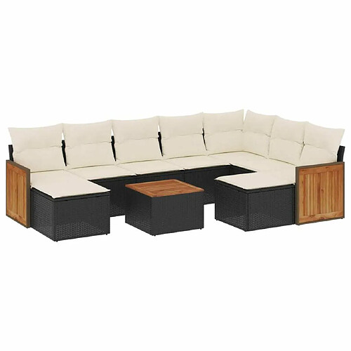 Maison Chic Salon de jardin 10 pcs avec coussins | Ensemble de Table et chaises | Mobilier d'Extérieur noir résine tressée -GKD61018