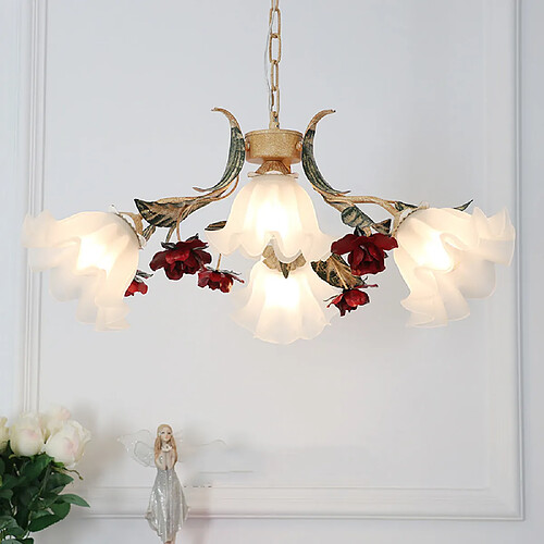 Universal Lustre de chambre de jardin européen de 60 cm, lustre à LED dimmer 3 + 1, salle à manger rétro, salon, fleur en fer forgé, lampe de style ancien romantique rustique