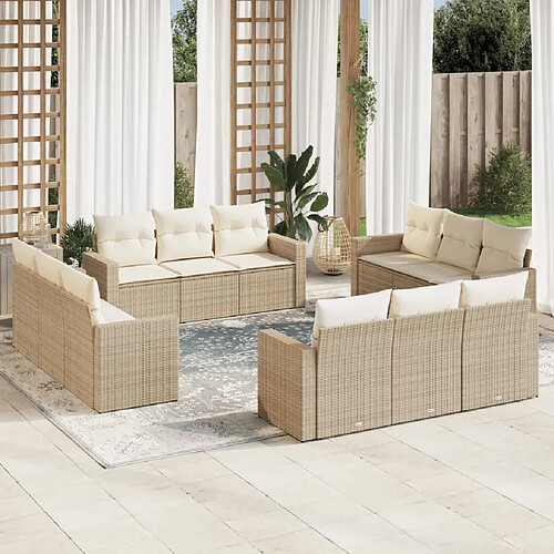 vidaXL Salon de jardin avec coussins 12 pcs beige résine tressée