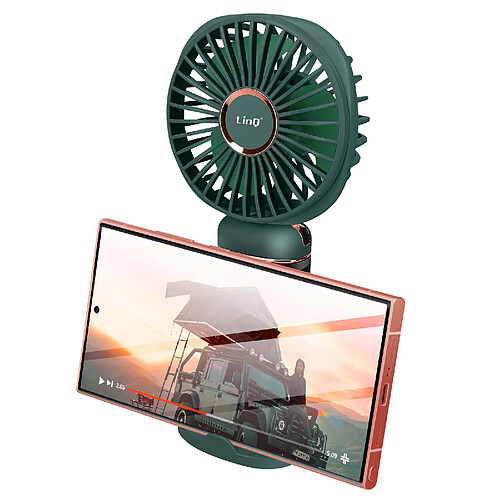 LinQ Mini Ventilateur Portable Réglable 90° Affichage LED Design Rond Vert Foncé