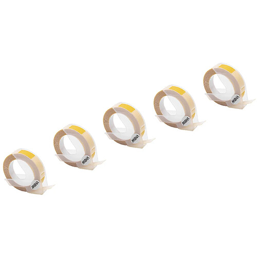 vhbw 5x cassette cartouche ruban de marquage 3D compatible avec Motex 5500A, 5500B imprimante d'étiquette 9mm blanc sur jaune