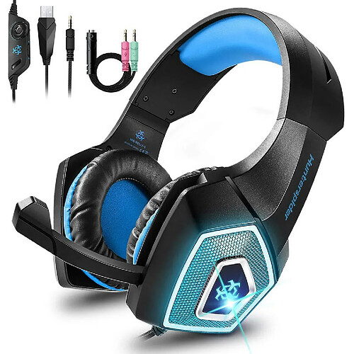 Chrono Casque Gamer, Casque Micro pour PS4 Xbox One(Adaptateur Nécessaire)/S/X Antibruit & Lumière LED, Casque Gaming avec Cache-oreilles à Mémoire Douce pour PC Nintendo Switch Laptop Smartphone