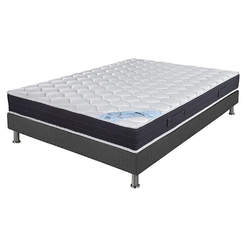 Ebac Matelas + sommier tapissier 140x190 Ressorts - Rubis - Soutien très ferme - Gris