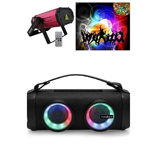 Power Enceinte Portable Party Bluetooth Stéréo LED RGB USB Micro SD Basses pures USB IPX5 TWS ETANCHE + Laser à effets Multipoints à effet