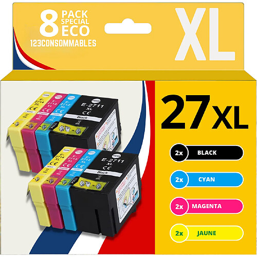 123CONSOMMABLES - 27XL Cartouches d'encre compatible avec Epson 27 27 XL pour Epson WF 3620 WF 7720 WF 3640 WF 7715 WF 7710 WF 7620 WF 7610 WF 7210 WF 7110