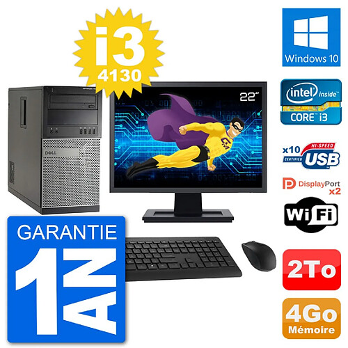 PC Tour Dell 7020 Ecran 22" Intel i3-4130 RAM 4Go Disque 2To Windows 10 Wifi · Occasion