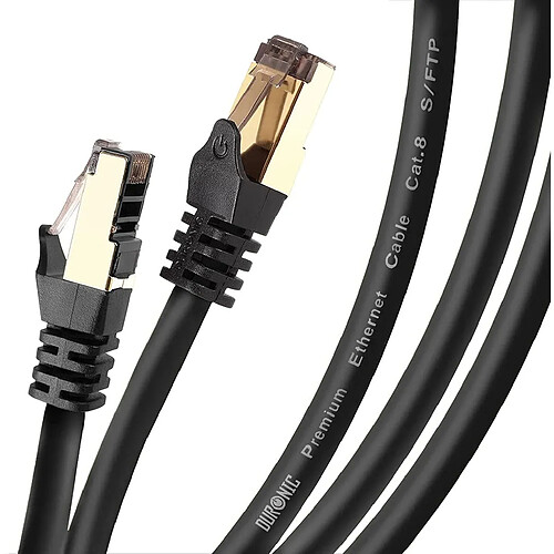 Duronic Câble Ethernet CAT8 BK 3 m - Noir - Bande passante 2GHz - Transmission des Données 40 Gigabits