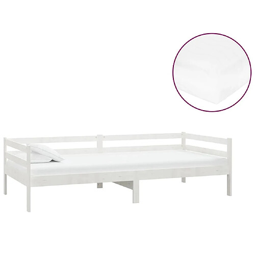 Maison Chic Lit de jour avec matelas, Lit de repos Lit d'invité pour Salon Chambre,Canapé-lit 90x200 cm Blanc Bois de pin massif -MN98510