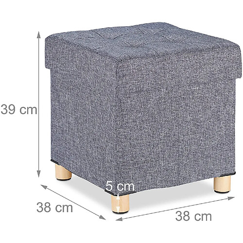 Helloshop26 Tabouret pouf coffre avec espace de rangement gris 13_0002754